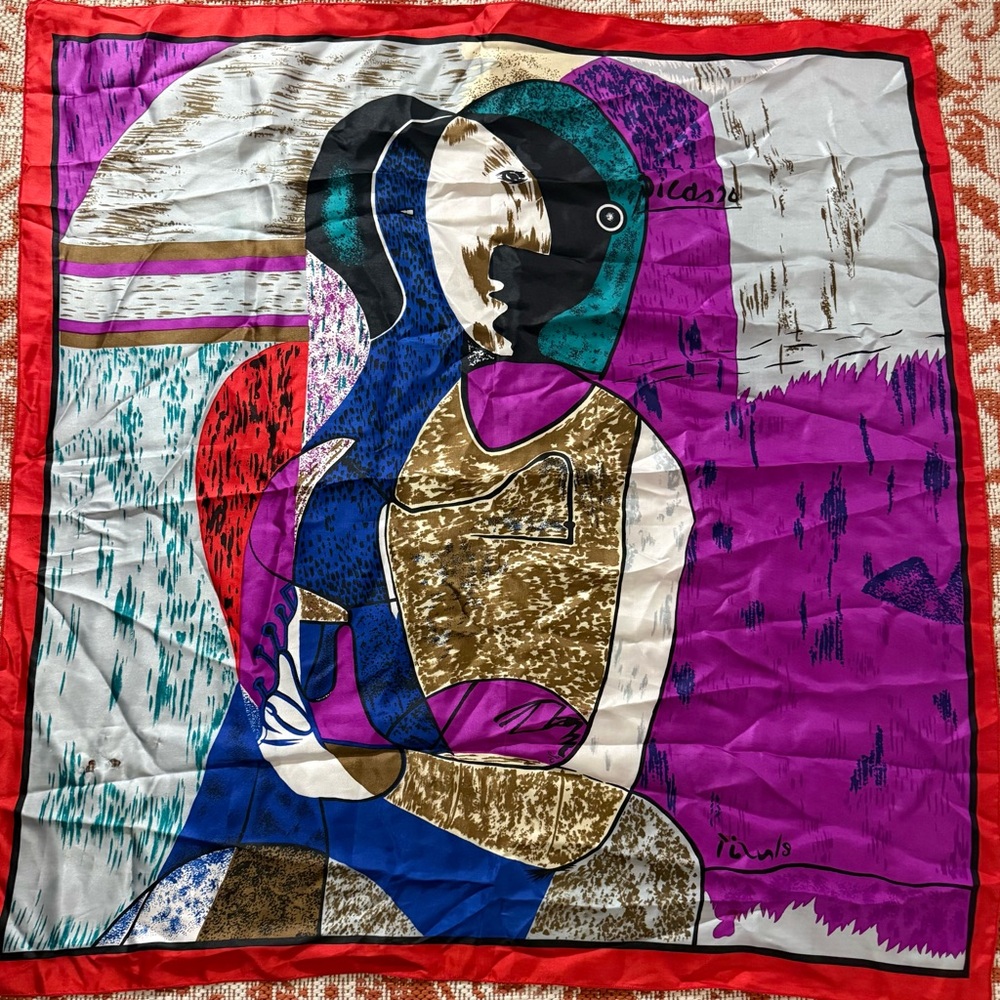 Vintage Picasso silk abstract art scarf head wrap 90s
